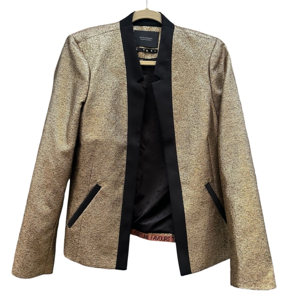 Scotch & Soda Womens Tuxedo Blazer Jacket Sz 2 Gold Metalic Preppy Disco Party